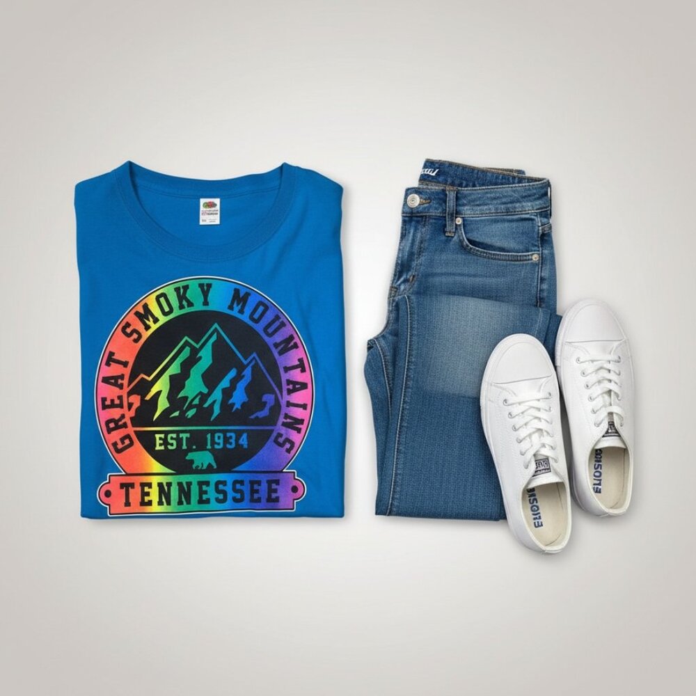 Fruit of the Loom 2X Great Smoky Mountains Tennessee Rainbow Tee